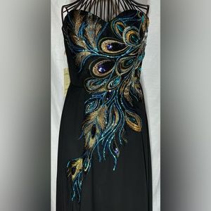 Grace Karin black peacock beaded strapless ball gown